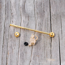 Load image into Gallery viewer, 14G Clear Gem Gold Tone Glamourpuss Cat Industrial Barbell 38mm
