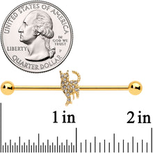 Load image into Gallery viewer, 14G Clear Gem Gold Tone Glamourpuss Cat Industrial Barbell 38mm