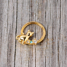 Load image into Gallery viewer, 16G 3/8 Blue Clear Gem Gold Tone Cat Hinged Segment Ring