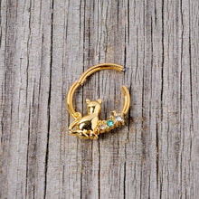 Load image into Gallery viewer, 16G 3/8 Blue Clear Gem Gold Tone Cat Hinged Segment Ring