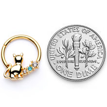 Load image into Gallery viewer, 16G 3/8 Blue Clear Gem Gold Tone Cat Hinged Segment Ring