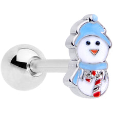 Load image into Gallery viewer, 16G 1/4 Blue Hat Snowman Winter Holiday Cartilage Tragus Earring