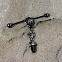 Load image into Gallery viewer, 14G Black Gem Halloween Dangle Industrial Barbell 38mm