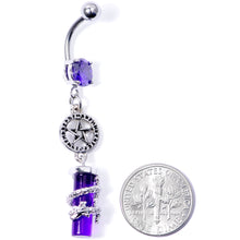 Load image into Gallery viewer, Purple CZ Gem Witch Way Dragon Pentagram Dangle Belly Ring