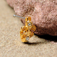 Load image into Gallery viewer, 20G 3/8 Clear Gem Gold Tone Fleur De Lis Faux Hoop Nose Bone