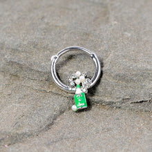 Load image into Gallery viewer, 16G 3/8 Clear Gem Green Champagne Bottle Holiday Septum Clicker