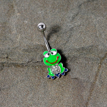Load image into Gallery viewer, Clear Gem Green Goofy Frog Belly Ring