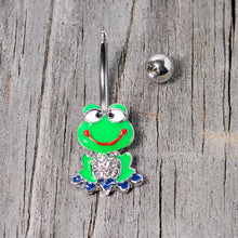 Load image into Gallery viewer, Clear Gem Green Goofy Frog Belly Ring