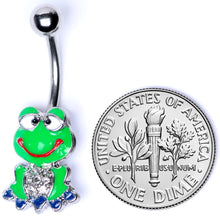 Load image into Gallery viewer, Clear Gem Green Goofy Frog Belly Ring