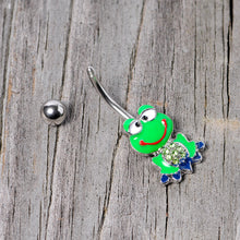 Load image into Gallery viewer, Green Gem Green Goofy Frog Belly Ring