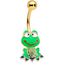 Load image into Gallery viewer, Green Gem Gold Tone Green Goofy Frog Belly Ring