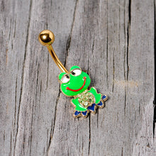 Load image into Gallery viewer, Green Gem Gold Tone Green Goofy Frog Belly Ring