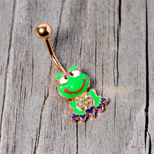 Load image into Gallery viewer, Green Gem Rose Gold Tone Green Goofy Frog Belly Ring