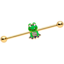Load image into Gallery viewer, 14G Clear Gem Gold Tone Green Goofy Frog Industrial Barbell 38mm