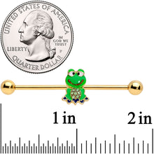 Load image into Gallery viewer, 14G Green Gem Gold Tone Green Goofy Frog Industrial Barbell 38mm