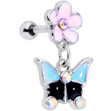 Load image into Gallery viewer, 16G 1/4 Aurora Gem Flower Butterfly Dangle Cartilage Earring