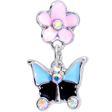 Load image into Gallery viewer, 16G 1/4 Aurora Gem Flower Butterfly Dangle Cartilage Earring