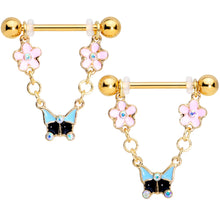 Load image into Gallery viewer, 14G 5/8 Aurora Gem Gold Tone Flower Dangle Nipple Ring Set