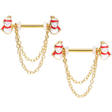 Load image into Gallery viewer, 14G 5/8 Gold Tone Snowman Christmas Dangle Nipple Ring Set