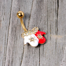 Load image into Gallery viewer, Clear Gem Gold Tone Winter Mittens Snowflake Christmas Belly Ring