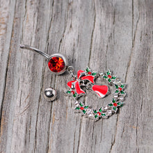 Load image into Gallery viewer, Red Gem Holiday Bell Wreath Christmas Dangle Belly Ring