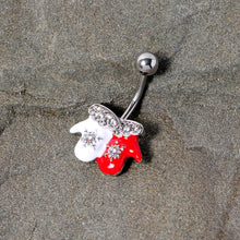Load image into Gallery viewer, Clear Gem Winter Mittens Snowflake Christmas Belly Ring