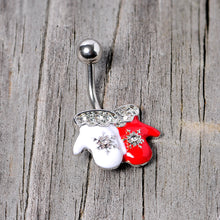 Load image into Gallery viewer, Clear Gem Winter Mittens Snowflake Christmas Belly Ring