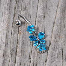 Load image into Gallery viewer, Blue Gem Star and Bow Dangle Belly Ring