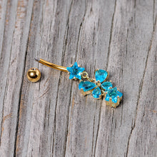 Load image into Gallery viewer, Blue Gem Gold Tone Star and Bow Dangle Belly Ring