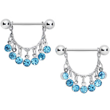 Load image into Gallery viewer, 14G 5/8 Blue Gem Fringe Dangle Barbell Nipple Ring Set
