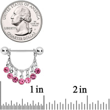 Load image into Gallery viewer, 14G 5/8 Pink Gem Fringe Dangle Barbell Nipple Ring Set