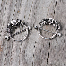 Load image into Gallery viewer, 14G 7/8 Winged Skull Halloween Nipple Shield Set