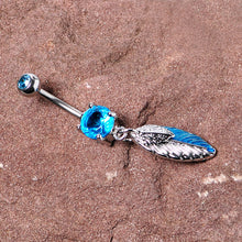 Load image into Gallery viewer, Blue Gem Feathers Southwestern Dangle Belly Ring