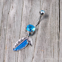 Load image into Gallery viewer, Blue Gem Feathers Southwestern Dangle Belly Ring