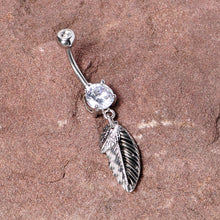 Load image into Gallery viewer, Clear Gem Feathers Southwestern Dangle Belly Ring