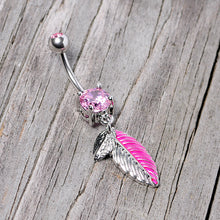 Load image into Gallery viewer, Pink Gem Feathers Southwestern Dangle Belly Ring
