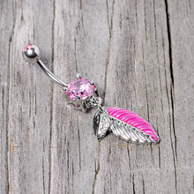 Load image into Gallery viewer, Pink Gem Feathers Southwestern Dangle Belly Ring