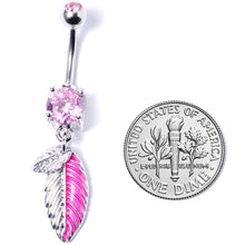 Load image into Gallery viewer, Pink Gem Feathers Southwestern Dangle Belly Ring