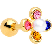 Load image into Gallery viewer, 16G 1/4 Pink Blue Gem Gold Tone Flower Cartilage Tragus Earring