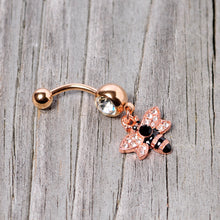Load image into Gallery viewer, Black Clear Gem Rose Gold Tone Bee Dangle Belly Ring