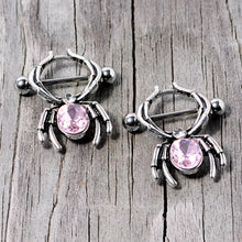 Load image into Gallery viewer, 14G 9/16 Pink Gem Spider Halloween Nipple Shield Set