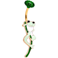 Load image into Gallery viewer, Green Gold Tone Frog Flower Double Mount Belly Ring