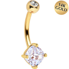 Load image into Gallery viewer, 16G Solid 14K Yellow Gold 5mm Cubic Zirconia SQUARE Belly Ring