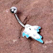 Load image into Gallery viewer, White Orb White Blue Ghost Halloween Belly Ring