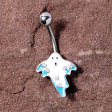 Load image into Gallery viewer, White Orb White Blue Ghost Halloween Belly Ring