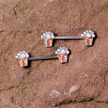 Load image into Gallery viewer, 14G 9/16 White Orb Movie Night Popcorn Barbell Nipple Ring Set
