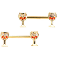 Load image into Gallery viewer, 14G 9/16 Orange Gem Gold Tone Holiday Wine Nipple Ring Set