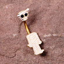 Load image into Gallery viewer, Black Gem Gold Tone Mummy Halloween Double Mount Belly Ring