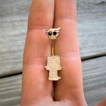 Load image into Gallery viewer, Black Gem Gold Tone Mummy Halloween Double Mount Belly Ring