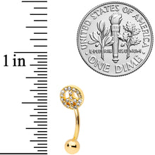 Load image into Gallery viewer, 16G 5/16 Clear Gem Gold Tone Retro Peace Sign Curved Eyebrow Ring